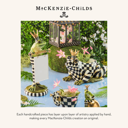 MACKENZIE-CHILDS Fergal Frog on Ball, Cute Frog Statue, Unique Frog Decoration for Bathroom or Living Room