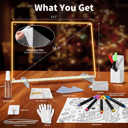 13"x10" Led Drawing Board for Kids, Includes Tracing Book, LED Note Board with 8 Colors, Kids Toy with 13 Light Effects, Light up Drawing Board for Girls & Boys Gifts Age 3+