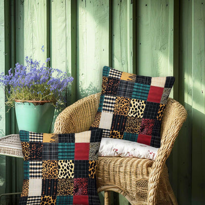 ZibZorp Patchwork Plaid Leopard Pillow Covers 18x18 Set of 2 | Rustic Decorative Cushion Cases | Mixed Pattern Pillowcases | Eclectic Throw Covers for Sofa Living Room Bedroom Decor