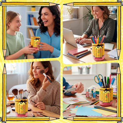 Rivvlive 6 Set Crochet Teacher Appreciation Gift Pencil Holder with Positive Card Classroom Desk Stationery Storage Organizer Thank You Gifts for Teachers Educator Staff Office School Supplies