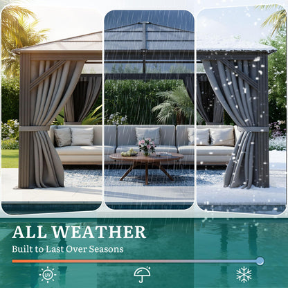 YITAHOME 10x10ft Gazebo Hardtop Outdoor Polycarbonate Canopy with Netting and Shaded Curtains, Metal Frame Garden Tent for Patio, Backyard, Deck and Lawns
