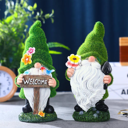 Rossesay 2 Pcs Solar Garden Gnomes Outdoor Decorations with Welcome Sign, Waterproof Resin Gnome Statues with Lights for Outside Yard Patio Porch Decor, Mothers Day Gifts for Mom Grandma Women