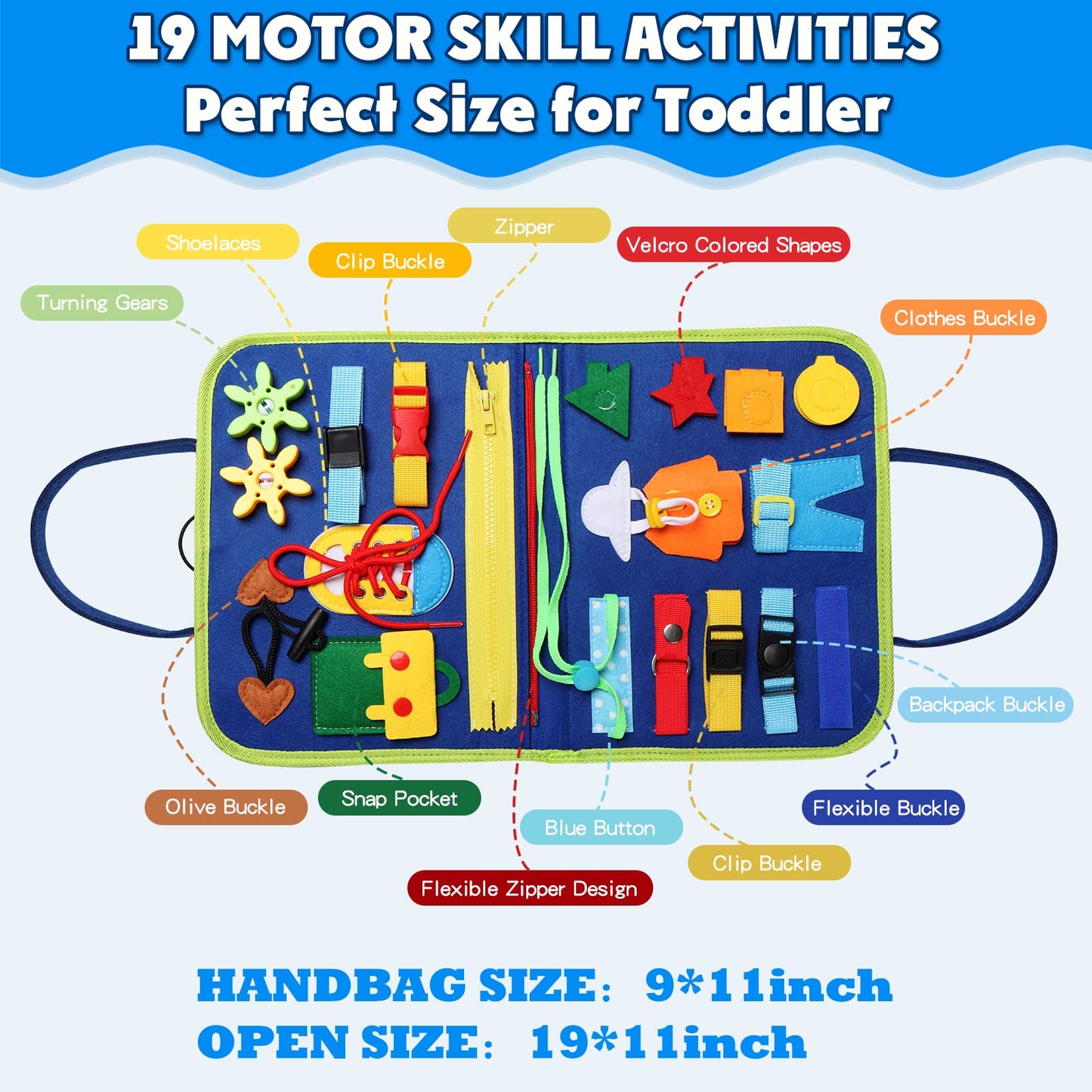 Guolely Busy Board Montessori Toy for 3-6 Year Old Toddlers - Educational Activity Developing Sensory Board for Fine Basic Dress Motor Skills - Travel Toys for Plane Car, Gift for Boys Girls