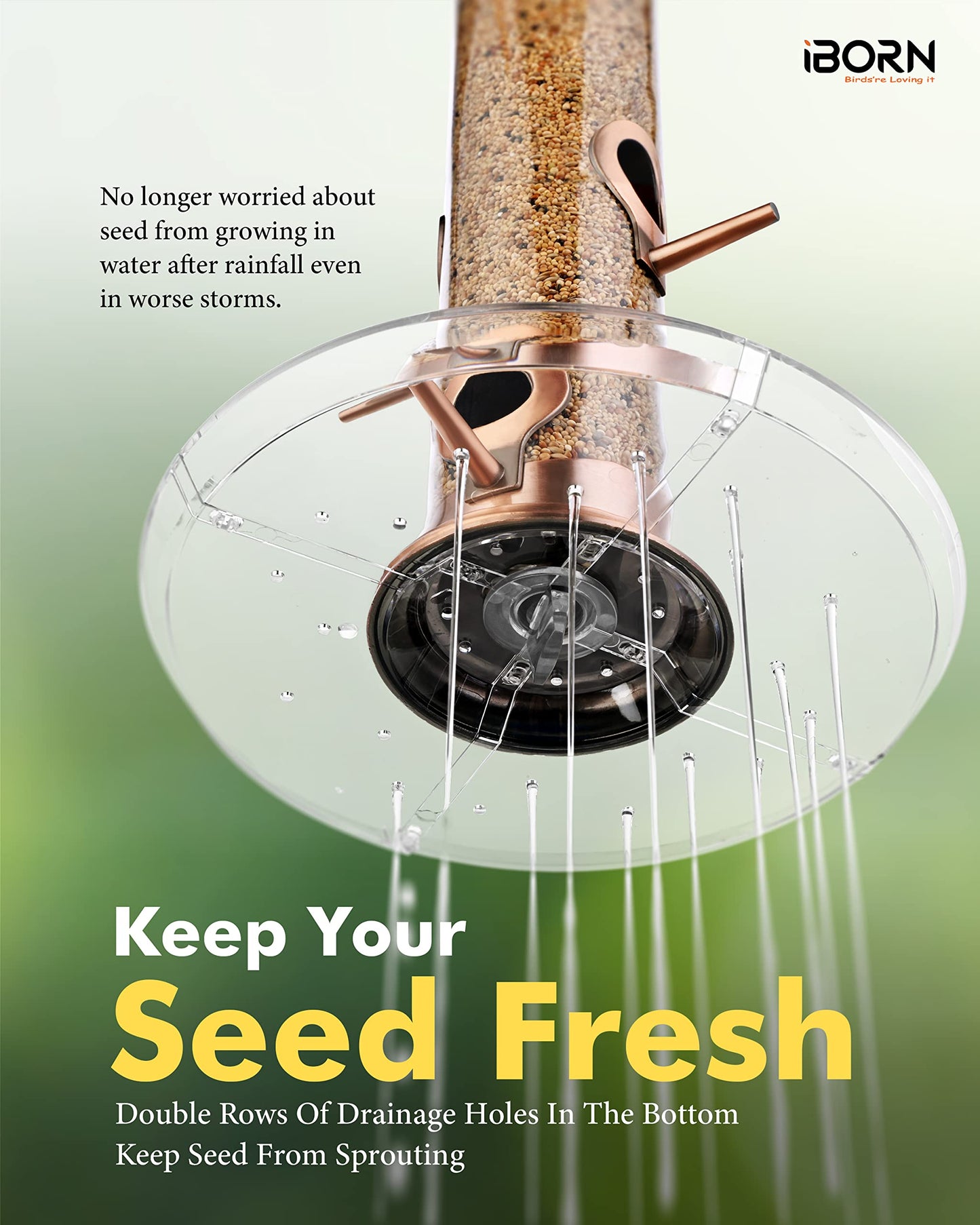 iBorn Bird Feeders Seed Catcher for Outside Hanging 6 Port Bird Feeder for Cardinal Birds Aluminium Metal,Brushed Copper Finishing 14 Inch 6 Port (Seed is not Included)