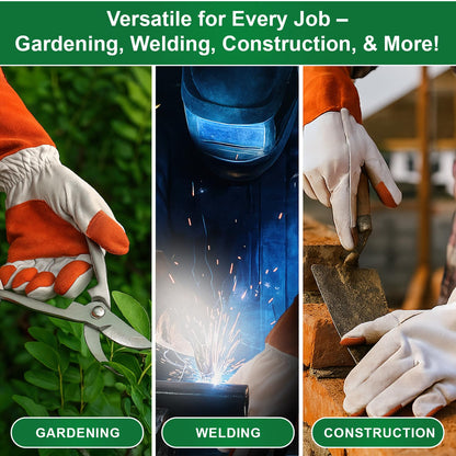 Gastody Long Sleeve Leather Gardening Gloves for Women & Men – Thornproof & Puncture Resistant Cowhide Work Gloves – Heavy Duty Yard Work, Pruning, Landscaping, Welding, Construction L