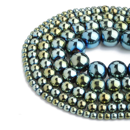 Zenkeeper 108Pcs Green Hematite Stones Beads Spacer Loose Beads Bulk with Holes Handcrafted for DIY Bracelets Jewelry Making Crafts Supplies