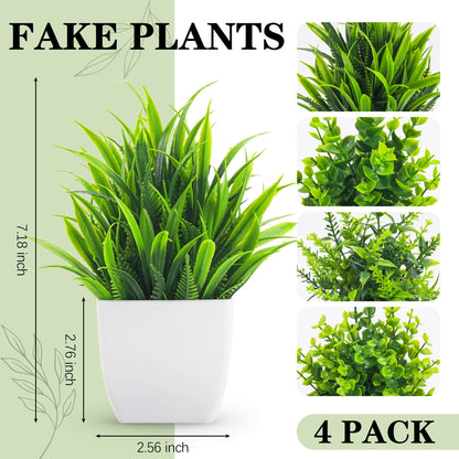 Der Rose 4 Pack Fake Plants Small Artificial Mini Faux Plants Indoor for Room Home Office Shelf Decor