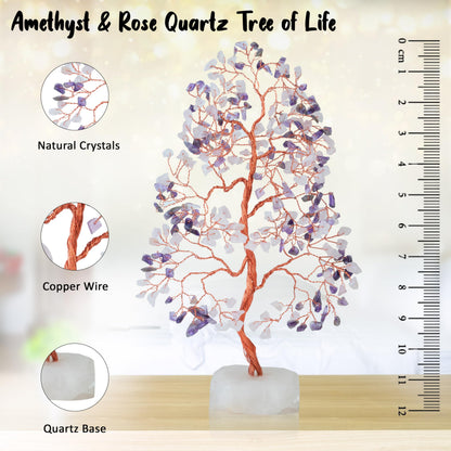 Crocon® Amethyst & Rose Quartz Crystals Tree Home Decor, Birthday Gifts for Women, Sister Gemstone Gift for Her Money Tree Crystals & Healing Stones House Warming Gift New Home, Purple Decor Present