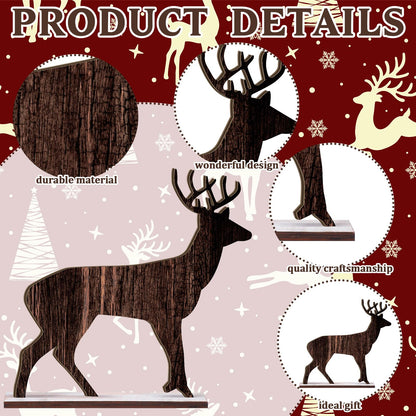 Barydat Winter Table Decorations Wooden Pine Tree Reindeer Table Centerpiece Winter Tabletop Signs Rustic Farmhouse Decor for Home Office Desk Party Favors(4 Pcs,Reindeer)