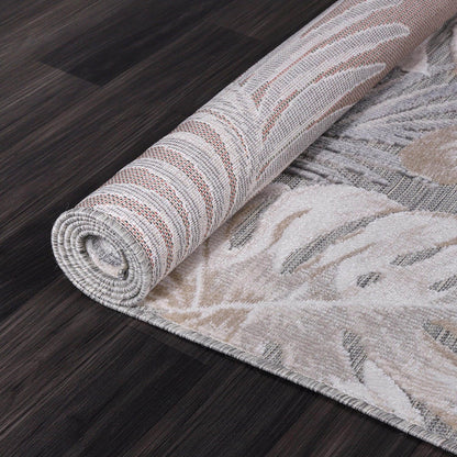 CAMILSON Indoor Outdoor Rug, Beige 6’x9’ Leaf Tropical Botanical Area Rugs for Indoor and Outdoor patios, Easy-Cleaning Non-Shedding Living Room, Garden and Kitchen Washable Outside Carpet (6x9)