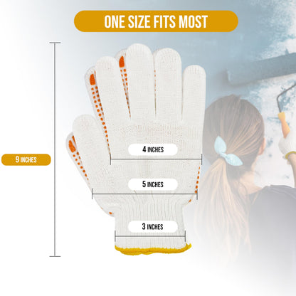 Winterlace 48 Pairs Cotton Grip Work Gloves Bulk Safety Protection Non-Slip PVC Rubber Dots Garage Construction Warehouse Wholesale (48 Pairs - Orange Dots)