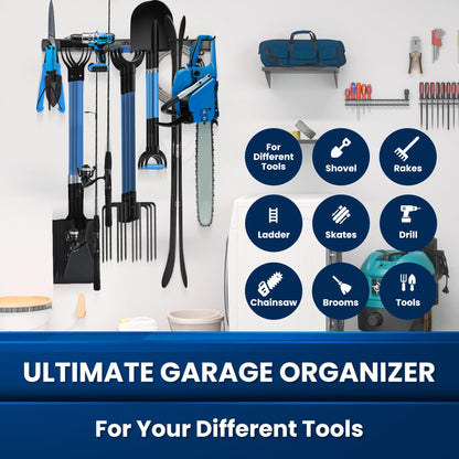 SUKIZZ 96'' All-Metal Garage Tool Organizer Wall Mount – Heavy-Duty Tool Rack Holds 960 lbs, Adjustable Hooks for Garage, Yard, and Garden Equipment