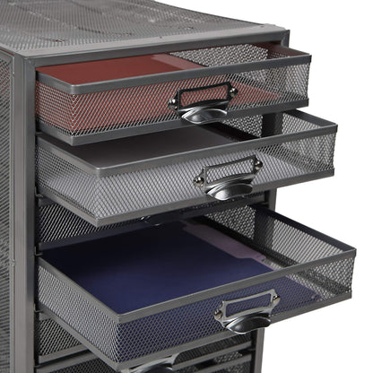 Mind Reader 10-Drawer Desk Organizer for Office Supplies, Crafts, Mail Sorting & More, Metal Mesh, 10.75"L x 14"W x 21.25"H, Silver