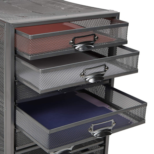 Mind Reader 10-Drawer Desk Organizer for Office Supplies, Crafts, Mail Sorting & More, Metal Mesh, 10.75"L x 14"W x 21.25"H, Silver