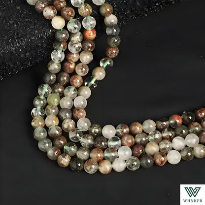 WHNKFB 8mm 50PCS Natural Green Phantom Quartz Round Beads, Smooth Polished Loose Crystal Beads for Jewelry Making Craft - 6mm 8mm 10mm Options with Free Elastic Cord