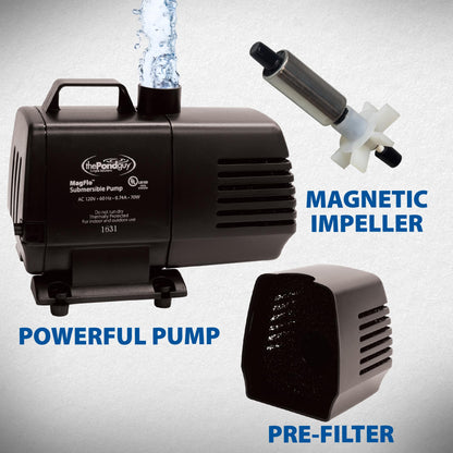 The Pond Guy MagFlo High-Efficiency Compact Pump for Small Water Gardens, Quiet Multi-Purpose System for Waterfalls, Fountains or Spitters, 1340 GPH