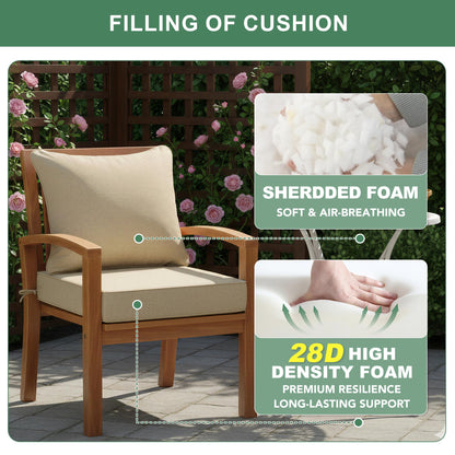 Summsun Outdoor Chair Cushions Set of 4, Faux Linen Patio Furniture Cushions, Water Resistant Backrest and Deep Seat Cushion Set with Ties, Removable Cover, Non-Slip Bottom, 24 x 24 Inch, Nature