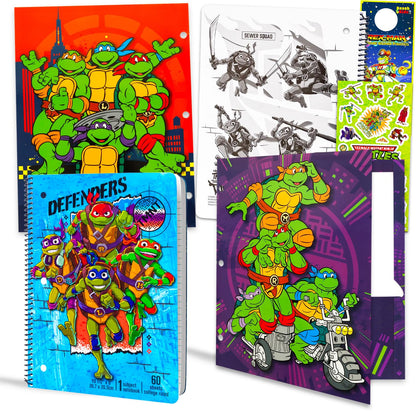 Teenage Mutant Ninja Turtles School Supplies Set - Bundle with 2 Spiral Notebooks, 2 Portfolio Folders, Stickers, More | TMNT School Supplies Set for Boys, Girls, Kids