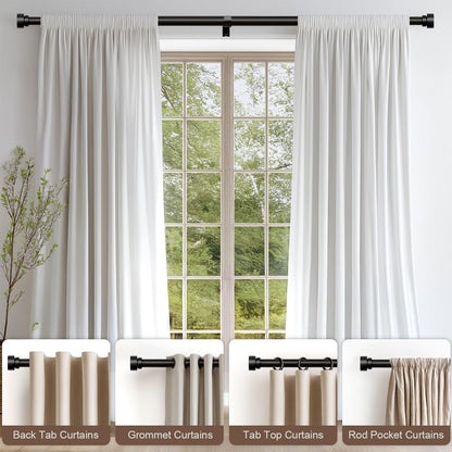Lootkell Black Curtain Rods for Windows 48 to 84 Inches Adjustable Heavy Duty 1" Diameter Window Curtain Rod with Decorative Finials for Outdoor Farmhouse Bedroom Kitchen Living Room