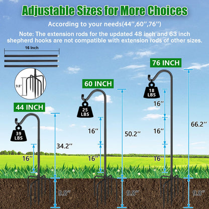 FEED GARDEN 76'' Bird Feeder Pole, Heavy Duty Shepherds Hooks for Outdoor with 7-Prong Base, Adjustable Shepherds Hook for Hummingbird Feeder, Lanterns, Plants, Wedding Decor (1 Pack)