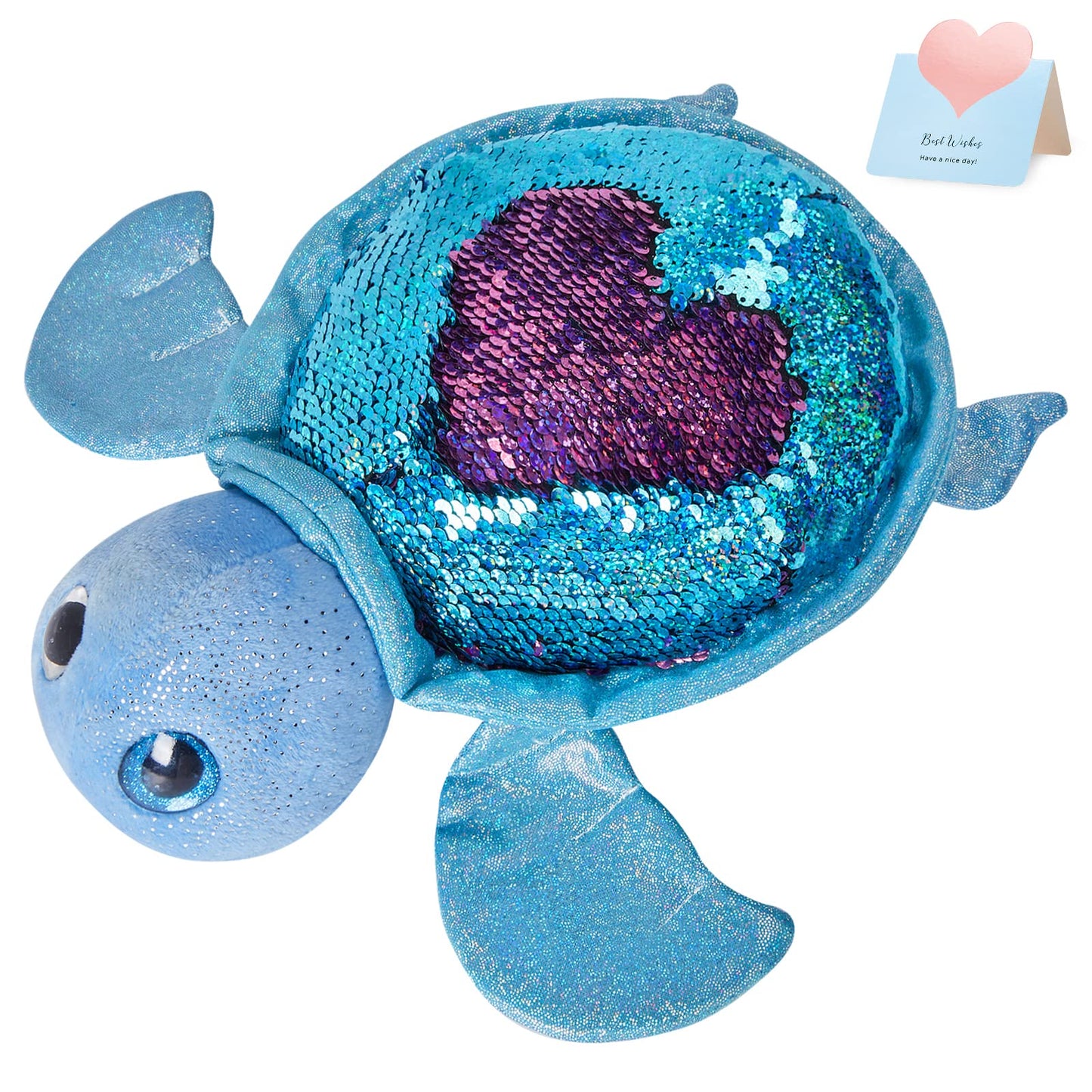 Athoinsu Reversible Sequins Stuffed Animal Sea Turtle Sparkly Soft Plush Toy Ocean Life Tortoise Throw Pillow Birthday Valentine's Day Plushie Gifts for Toddler Kids Boys and Girls, 12'' (Blue)
