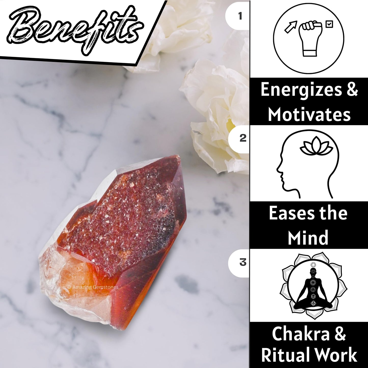 Amazing Gemstone Red Hematoid Quartz Crystals and Healing Stones Mineral Specimen - Premium Semi Precious Gem Stones for Spiritual Growth - Healing Geode Cluster Point for Meditation