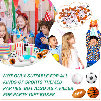 120 Pieces Sports Stress Balls Mini Foam Soccer Ball, Basketball, Football, Baseball Stress Toys for Anxiety Relief Sports Themed Birthday Party Supplies Game Stocking Stuffers