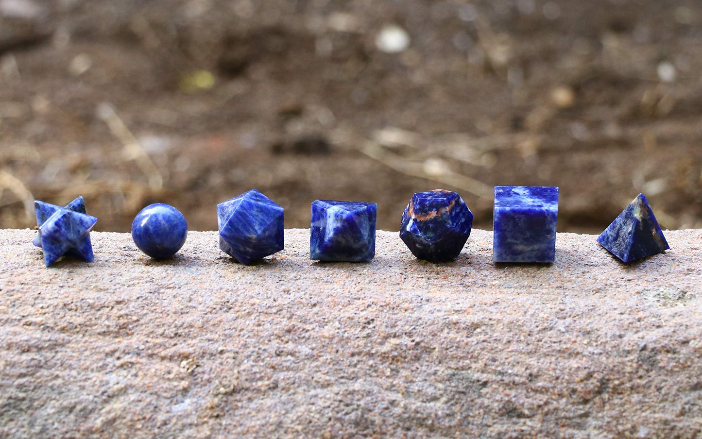 Crocon Sodalite 7Pcs Platonic Solids Crystal Geometry Set, Platonic Solids Sacred Geometric Stones for Meditation Reiki Balancing Healing Chakra Stone Cleansing Spiritual Good Luck (15-20 mm)