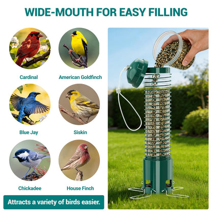 Squirrel Proof Bird Feeder, Metal Bird Feeders for Outdoors Hanging, 3.6LB Large Seeds Capacity for Wild Birds, Finch, Cardinal, Blue Jay, Chickadee, Green