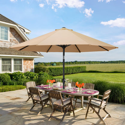 MASTERCANOPY 9FT Patio Umbrella with Push Button Tilt and Crank, Outdoor Market Umbrella with 8 Sturdy Ribs, UV Protection & Waterproof for Garden, Deck, Backyard, Pool (Khaki)