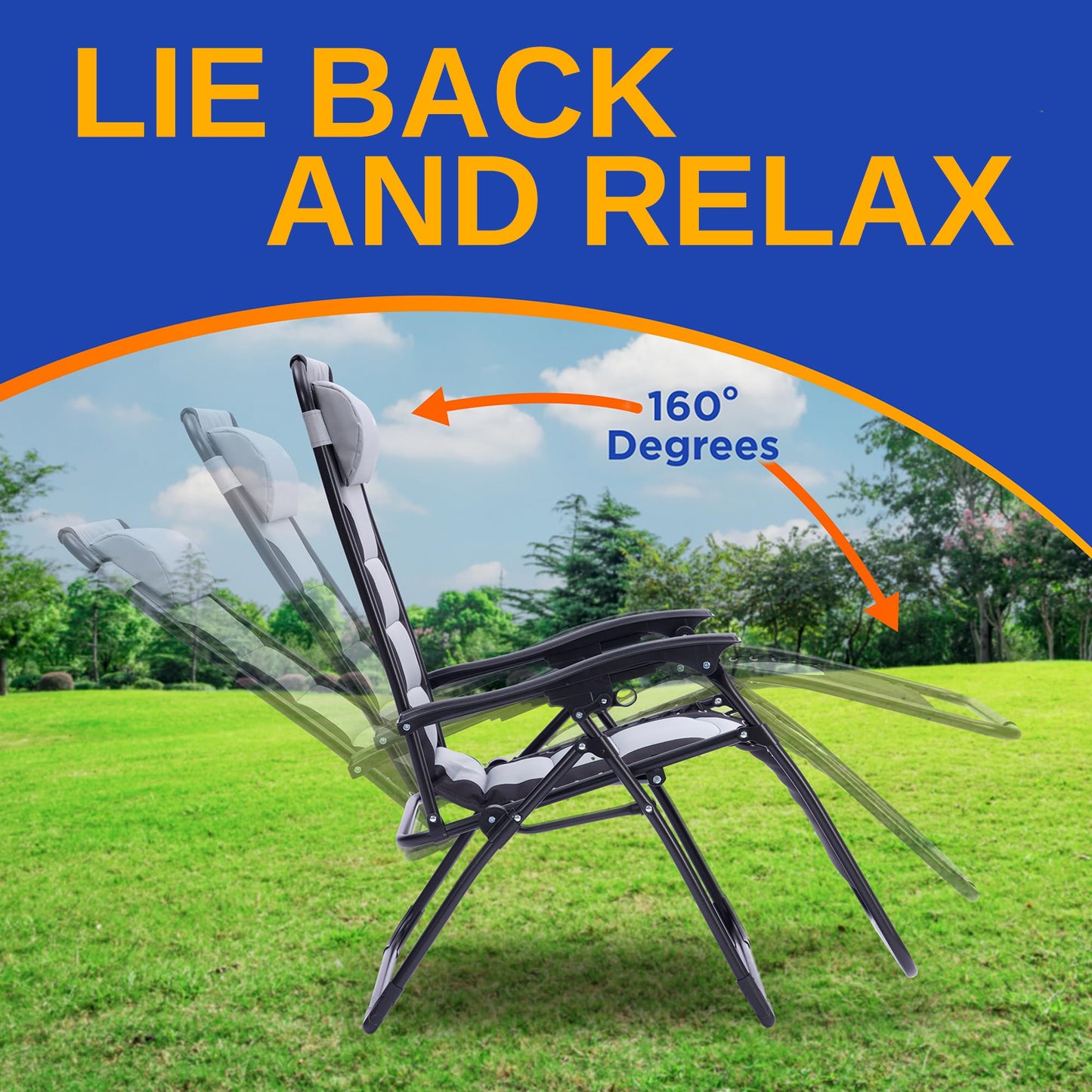 SereneLife Oversized Padded Zero Gravity Lounge Chair, Foldable Outdoor Patio Recliner, Anti Gravity Lawn Recliner with Cup Holder and Side Table for Backyard, Camping, Beach or Outdoor Relaxation