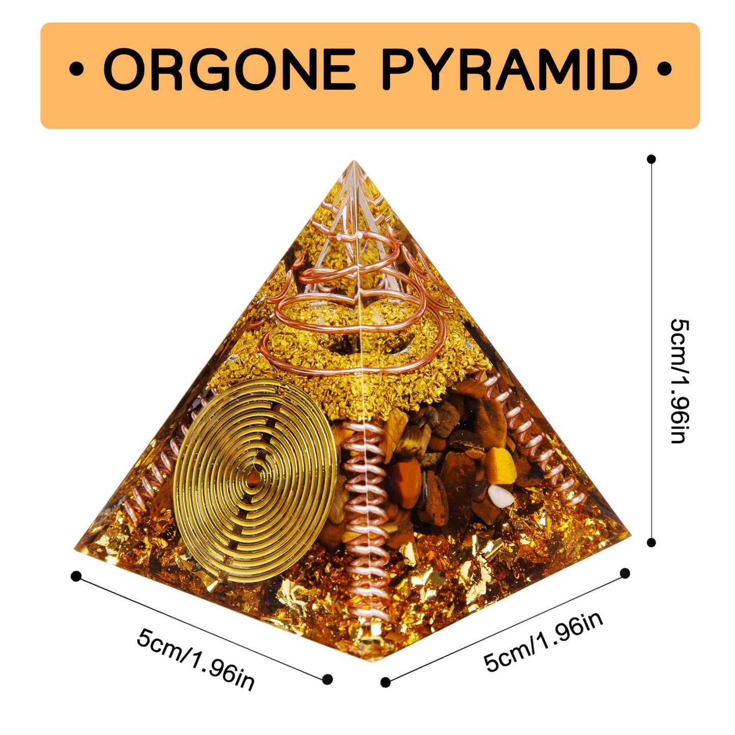 DRTMLY Orgone Pyramid, Small Healing Crystals Pyramid with Tiger's Eye Stones, Orgonite Energy Generator for Resist Stress, Bring Good Luck and Wealth