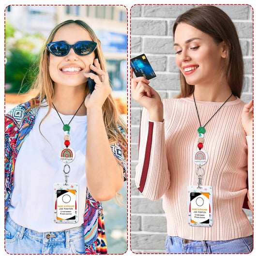 Christmas Lanyards for ID Badges - Cute Boho Beaded Breakaway Keychain Accessories, Teacher Lanyards with ID Badges Holder for Women Teacher Nurse Christmas Gifts