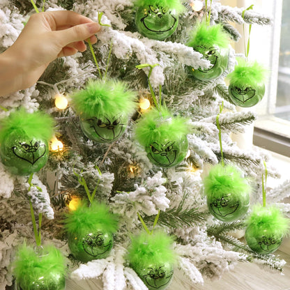 Bunny Chorus Christmas Decorations Indoor: 12pcs Cute Green Elf Christmas Tree Ornaments with Fuzzy Hair, Hanging Thief Monster Xmas Balls for Tree Fireplaces Garland, Kids Home School Office Decor