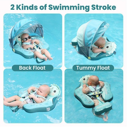 Mambobaby Float Non-Inflatable Baby Float with Canopy, Five-Point Safety System, 3D Canopy(Detachable) UPF 50+, Baby Pool Floats for 3-24 Months, Dual-Mode Toddler Swim Floaties