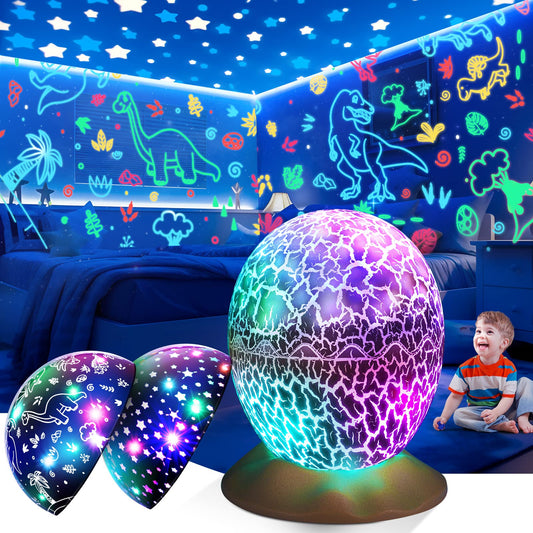 Dinosaur Toys for Kids Age 3-12 : Dinosaurs Egg Night Light Gifts for Boys 3 4 5 6 7 8 9 Year Old 2-in-1 Dino & Star Projector with 360° Rotation Timer for Boy Ages 3-5 Birthday Gift Decor