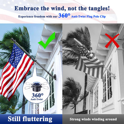 ESTTOP 5 FT Flag Pole, Tangle Free Spinning Stainless Steel Weather Resistant Rustproof Flagpole for 3x5 USA Flag Sports Fan Outdoor Flags 1" Dia Flag Poles for Outside House, Wall-Mounted (Black)