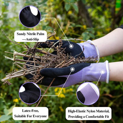 HandLove Gardening Gloves for Women, 2 Pairs, Hyaluronic Acid Moisturizing Gloves, Breathable Nitrile-Coated Grip, Latex-Free Touchscreen, for Weeding, Planting & Yard Work, Large, Pink&Green