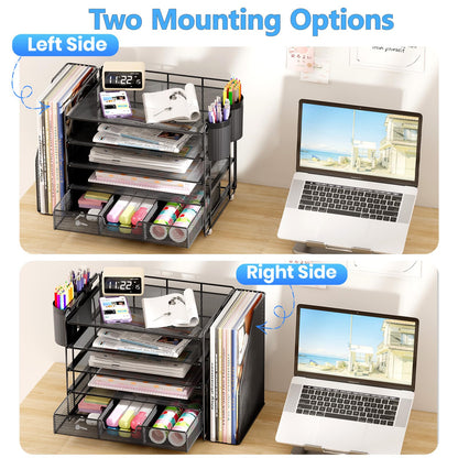 OPNICE Desk Organizer, 5-Tier Paper File Organizer with Drawer & Pen Holder, Office Desk Accessories, Workspace Desktop Organizer for Office Supplies(Black)