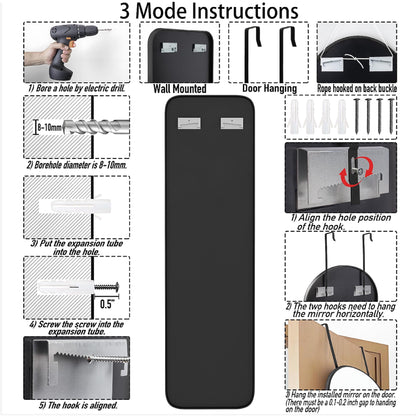 SCWF-GZ 47x14 Mirror Rectangle Full Body Length Door Hanging Wall Mounted Metal Aluminum Alloy Frame Dressing Make-up Mirrors for Entryway Bedroom Bathroom Living Room 47 14 inch Black