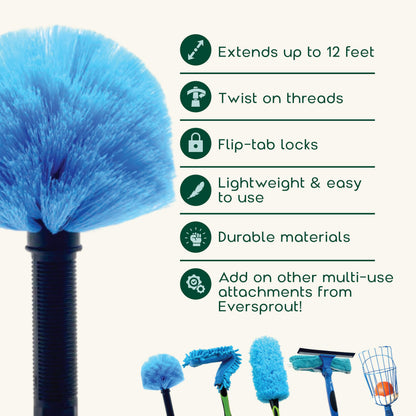 EVERSPROUT Twist-On Cobweb Duster (Soft Bristles) | Indoor & Outdoor use Brush Attachment | Fits Standard 3/4 inch Threaded Poles | Brush Only (Pole Sold Separately) | Spider Cobweb Duster Head