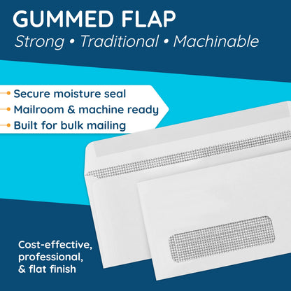 500 Number 10 Single Window Envelopes - Thick Gummed Seal - Designed for Secure Mailing of Quickbooks Checks, Invoices, Business Statements, Personal Letters - 4 1/8 x 9 1/2