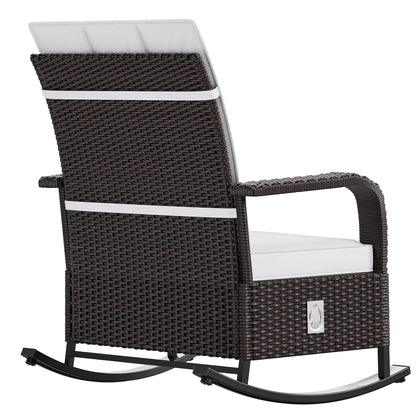 YITAHOME Outdoor Rocking Chair, Wicker Lounge Chair with Adjustment Backrest, PE Rattan Patio Recliner with Adjustable Footrest and Soft Cushions, Ideal for Garden Backyard Porch Patio