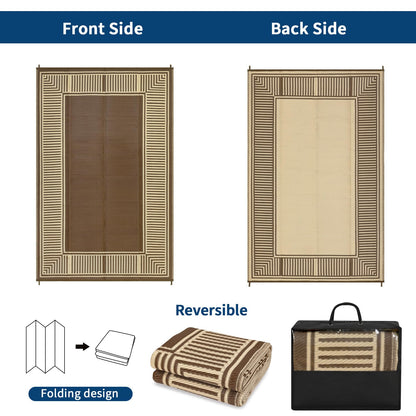 IDEALHOUSE Outdoor Rug 10'x20' Reversible Portable Lightweight Waterproof UV Resistant Plastic Straw Patio Mat for RV Camping Picnic Deck Backyard Peony Brown
