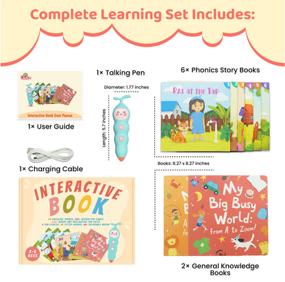 QuTZ Talking Pen Book Set, Learn to Read Sound Books, Learning Toys with 8 Tap to Read Books, 600+ Words & Fun Facts, 6 Phonics Story Books, 700+ Games, Educational Toy for Kids 3+ (Paperback Version)
