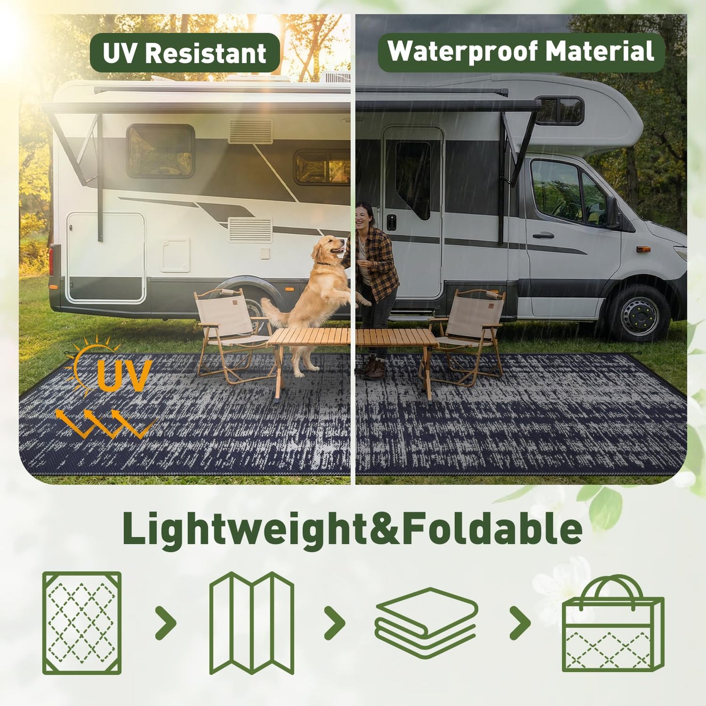MontVoo Outdoor Rug Waterproof 5x8 ft Outdoor Patio Rug Mat Reversible Plastic Straw Outside Rug Carpet Outdoor Rugs for RV Camping Picnic Beach Balcony Porch Deck