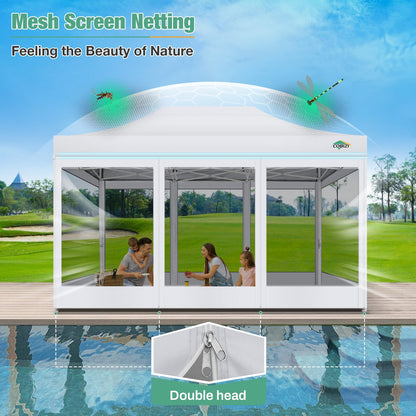 COBIZI 10x15 Canopy Tent, Heavy Duty Pop up Canopy with Sidewalls, Waterproof Easy Setup Tent with Mosquito Netting, Outdoor Instant Screen Tents for Parties, Wedding, Backyard with Carry Bag, White