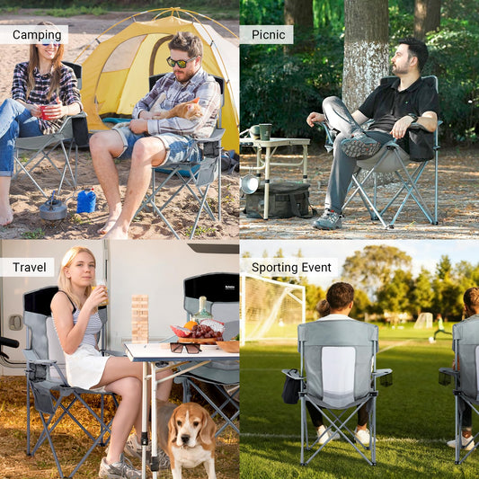 Byliable Camping Chairs Lawn Portable Foldable Camp Folding Lightweight Chair for Adults with Drink Holder and Cooler Pouch Outdoor for Camping, Lawn, Sports, Picnic, Music Festival, Gray Black