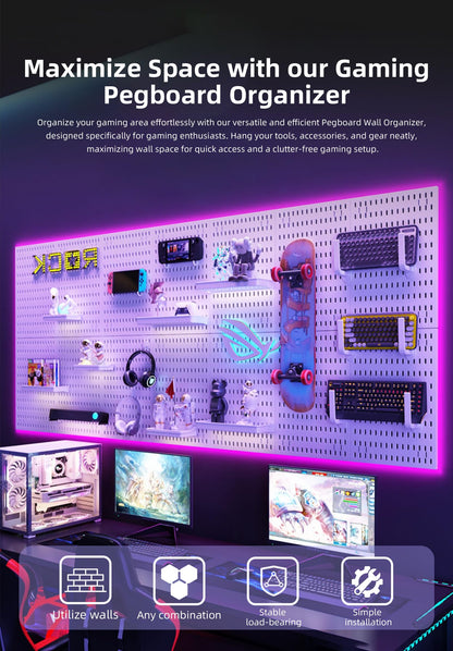 EVDBOBO Wall Organizer Peg Board - Elevate And Declutter Your Gaming And Office - Create A Perfectly Structured Space(Black)