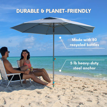 Handy Beach Umbrella with 10 Second Easy Setup Hammer In Anchor - 7ft Large Portable Heavy Duty High Wind Stability Beach Umbrellas For Sand-ASTM F3681 Safety Verified-Silver Coated UPF 55-2026 Model
